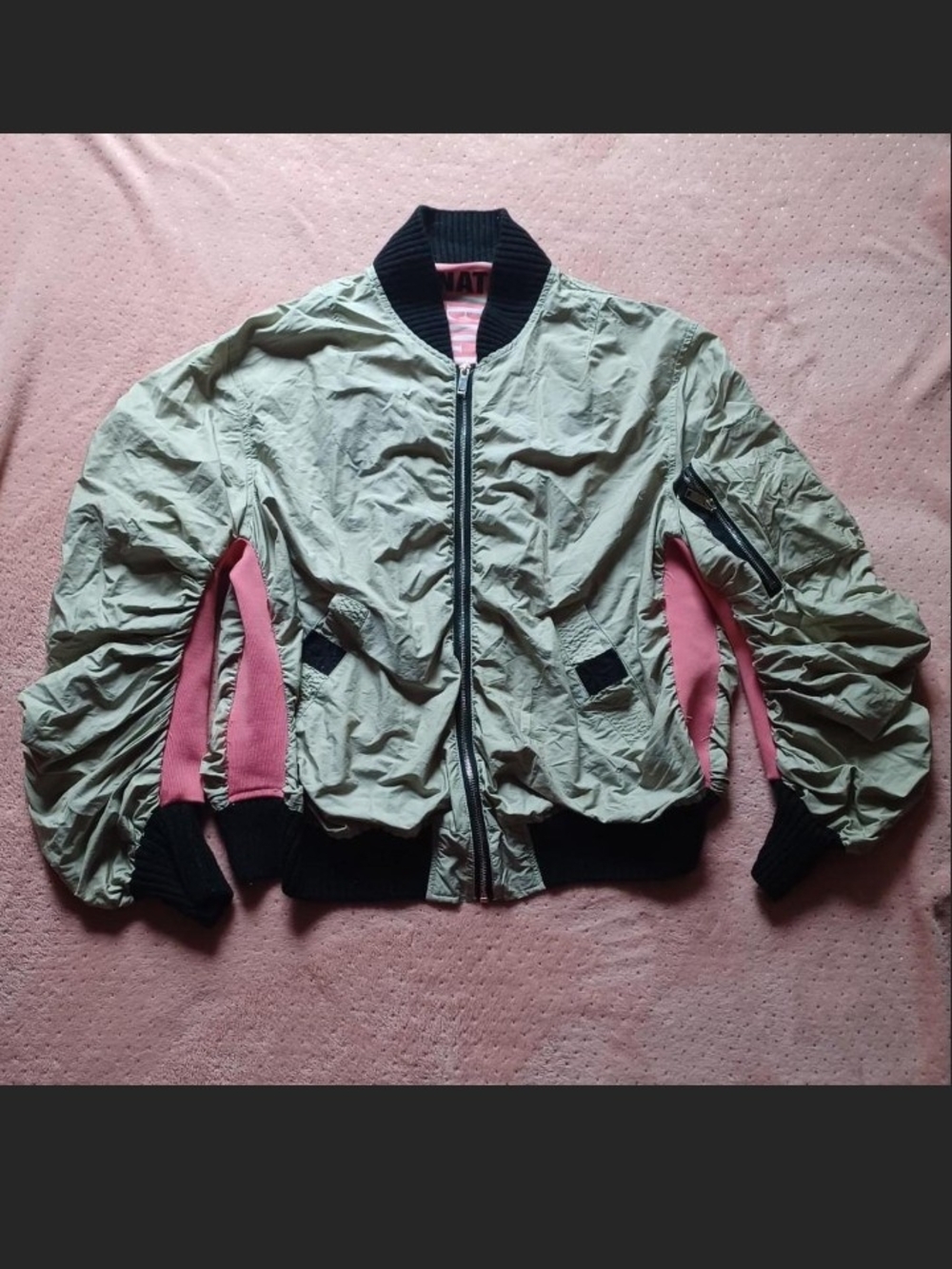 Patagonia Sage Green Bomber Jacket with Pink Panels